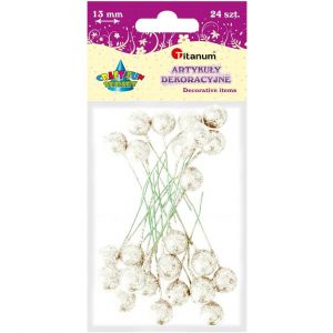 Kulki druciane Titanum Owoce Ostrokrzewu 13mm, Białe/Ecru, 24szt
